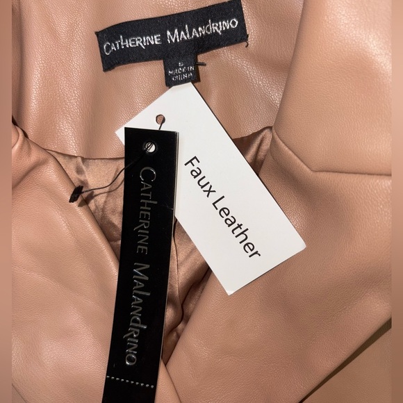 Catherine Malandrino NWT Size S Tan Faux Leather Cropped Moto Jacket - Picture 5 of 9